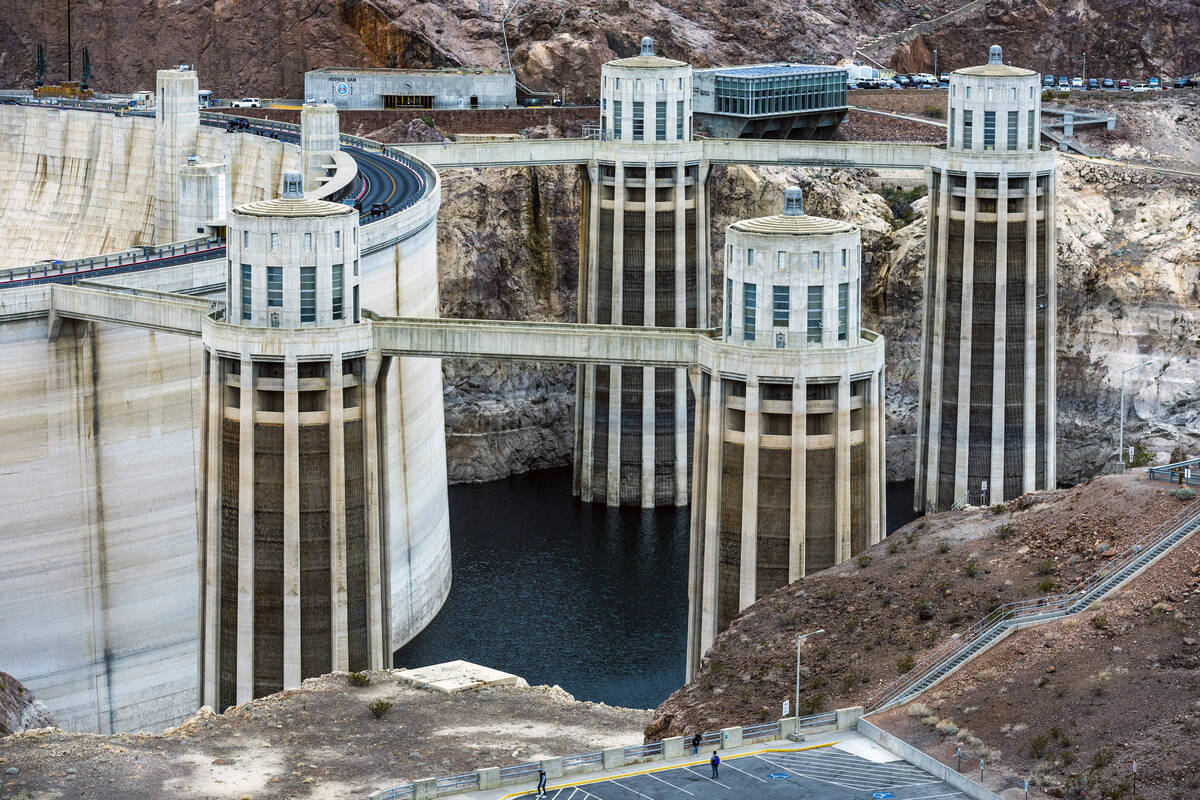 (L.E. Baskow/Las Vegas Review-Journal) The intake towers at Hoover Dam, photographed Dec. 27, a ...
