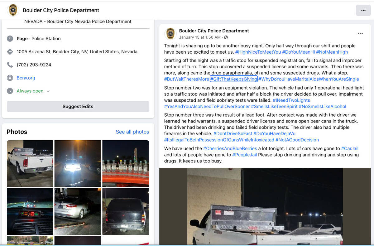 (Boulder City Review) This screenshot of Boulder City Police Department’s Facebook page tells ...