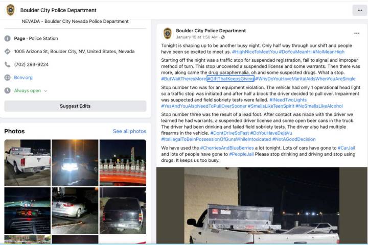 (Boulder City Review) This screenshot of Boulder City Police Department’s Facebook page tells ...