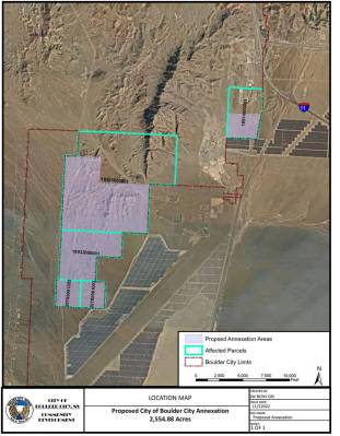 (Image courtesy Boulder City) Boulder City is proposing to annex roughly 2,500 acres, the purpl ...