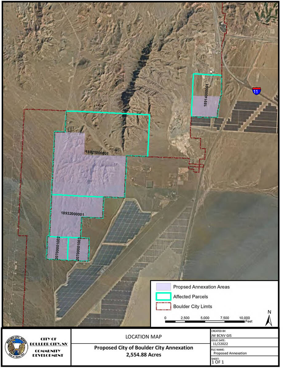 (Image courtesy Boulder City) Boulder City is proposing to annex roughly 2,500 acres, the purpl ...