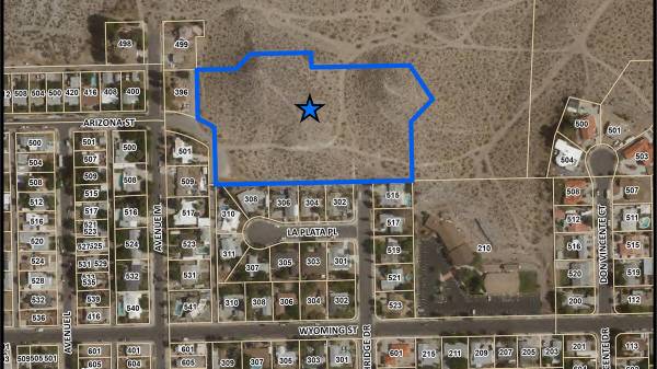 (Image courtesy Boulder City) The 5.35 acres outlined in blue are slated for subdivision into 1 ...