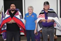 (Chuck N. Baker/Boulder City Review) Carolyn Buhlmann presented Quilts of Valor that she made t ...