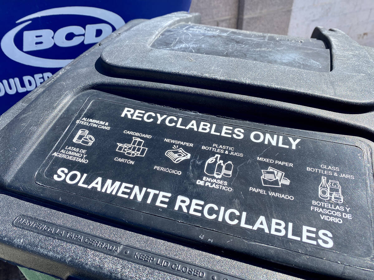 (Photo courtesy Norma Vally) To top of the recycling bin provided by Boulder City Disposal clea ...
