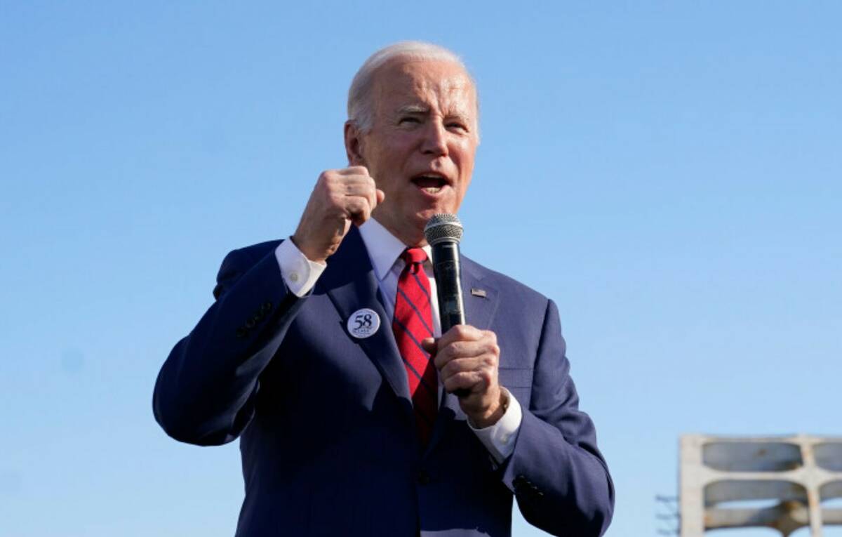 President Joe Biden speaks near the Edmund Pettus Bridge in Selma, Ala., Sunday, March 5, 2023. ...