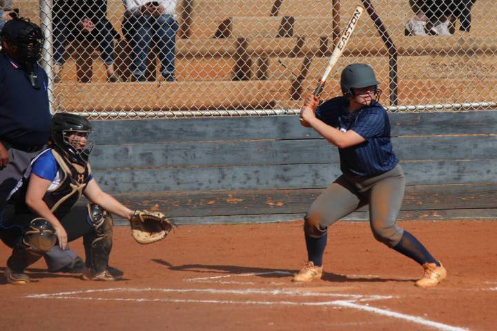 Sophmore Baylee Cook at bat against Moapa Valley, March 28 at Boulder City High School. (Courtn ...