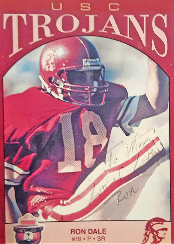 (Ron Eland/Boulder City Review) A USC trading card from when Ron Dale punted for the Trojans. T ...