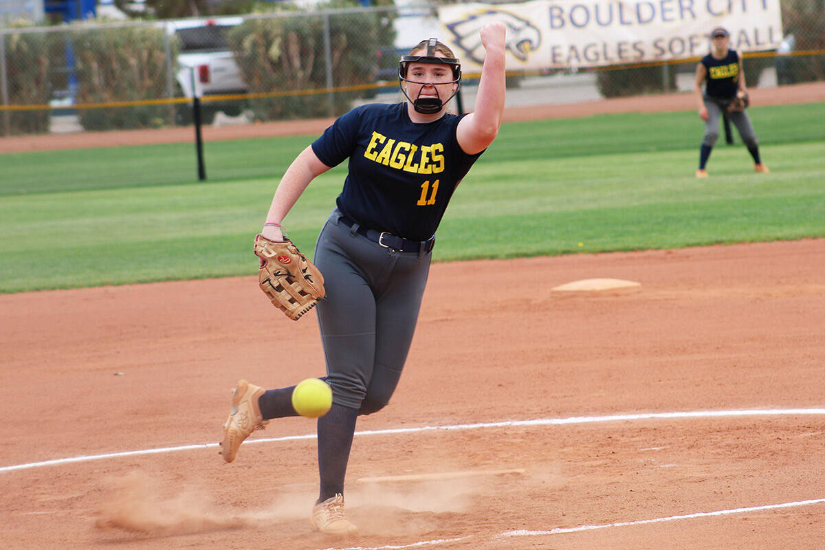 Freshman hurler Payton Rogers struck out 14 Pahrump Valley batters in a 3-0 win April 12. (Ron ...