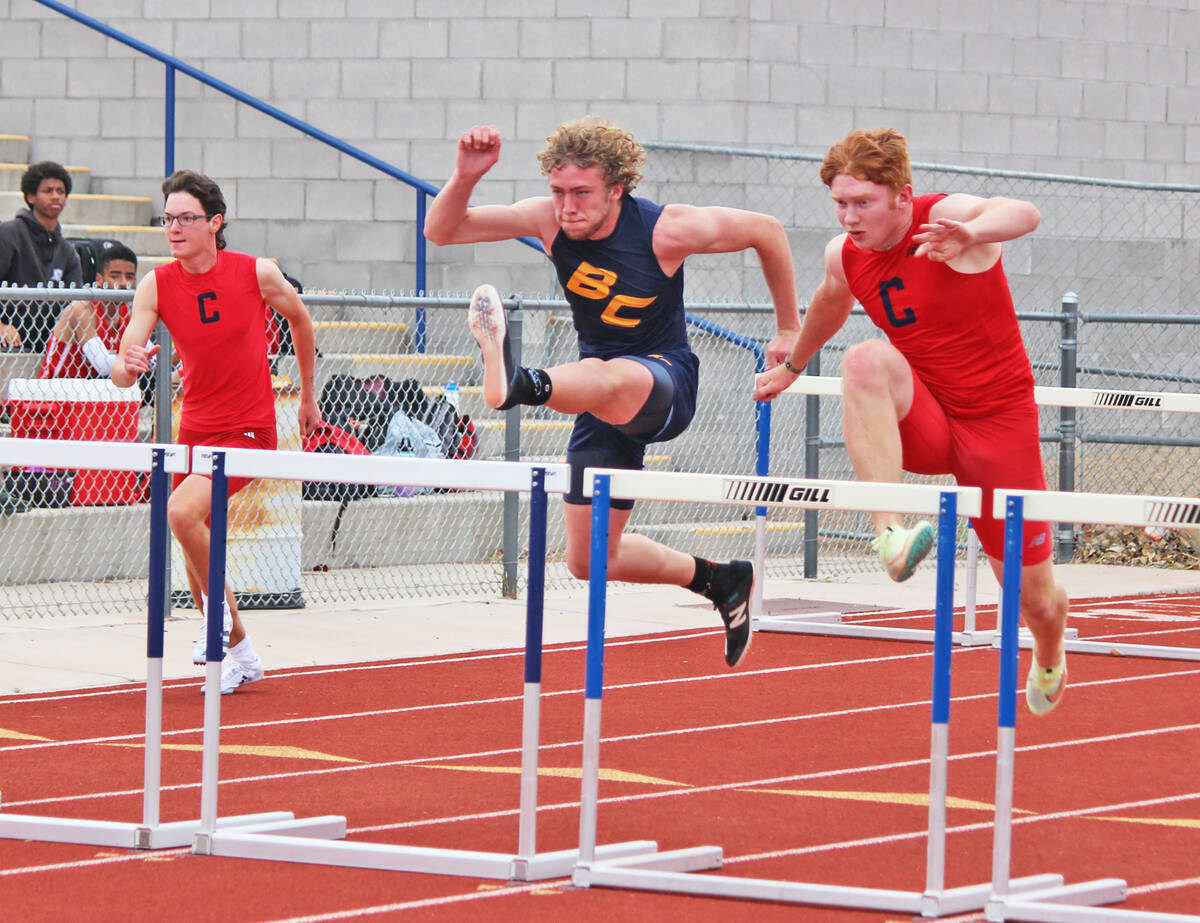 (Courtney Williams/Boulder City Review) Boulder City's Mason Terrill finished first in the 110- ...