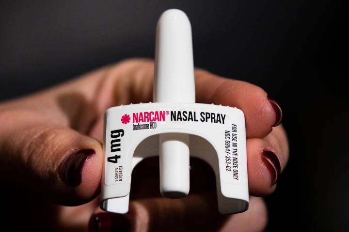 The overdose-reversal drug Narcan is displayed during training for employees of the Public Heal ...