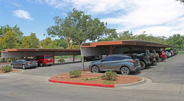 (Ron Eland/Boulder City Review) The carport coverings in the parking lot adjacent to City Hall ...