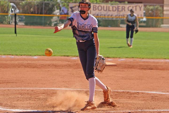 Courtney Williams/Boulder City Review Kylie Czubernat pitches during a home game last week.