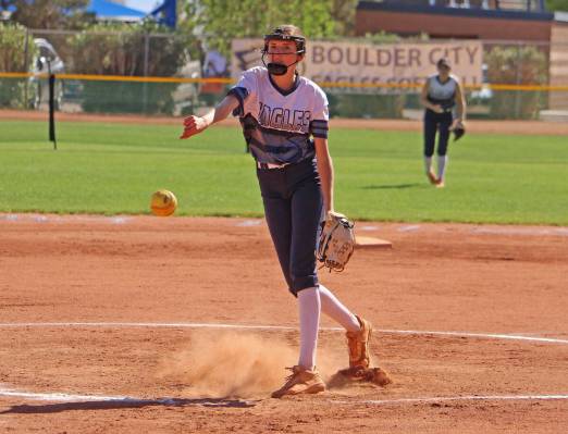 Courtney Williams/Boulder City Review Kylie Czubernat pitches during a home game last week.