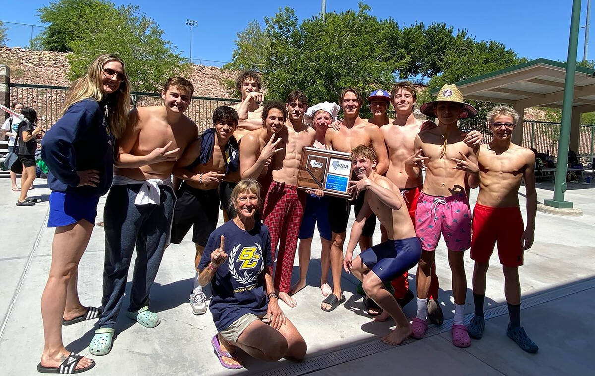 Photo courtesy of Boulder City High School The boy's swim team dominated the competition on the ...