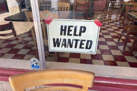 (Bill Evans/Boulder City Review) A help wanted sign in the window of Tony's Pizza on Nevada Way ...