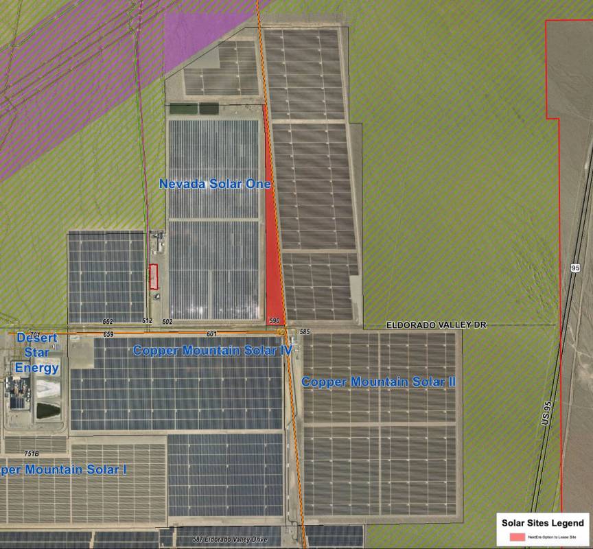 (Photo courtesy of Boulder City) Map showing the location of a proposed energy storage facility ...