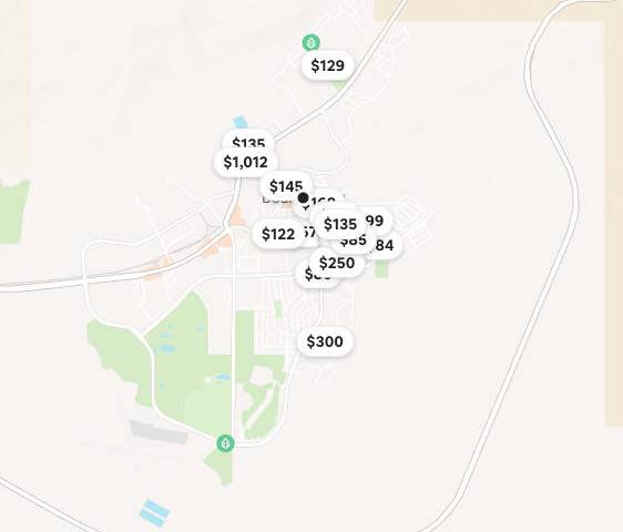 (Google) Map showing some of the properties and prices per night for short-term rentals in Boul ...
