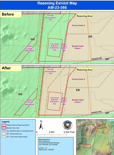 (Photo courtesy of Boulder City) Map showing the proposed area to be rezoned from open space to ...