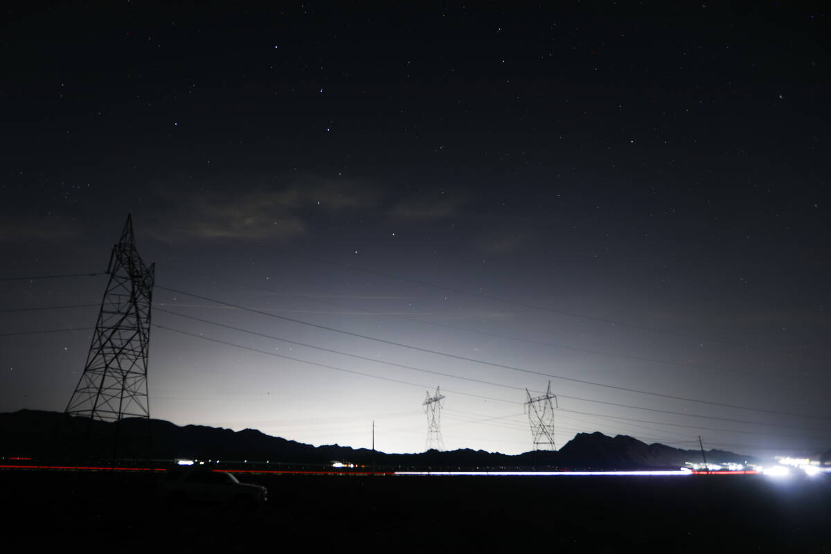 The glow of Las Vegas can be seen in the night sky on Thursday, July 20, 2023, from Boulder Cit ...