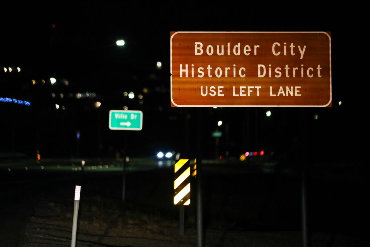 A welcome sign to Boulder City as seen on Thursday, July 20, 2023. (Daniel Pearson/Las Vegas Re ...