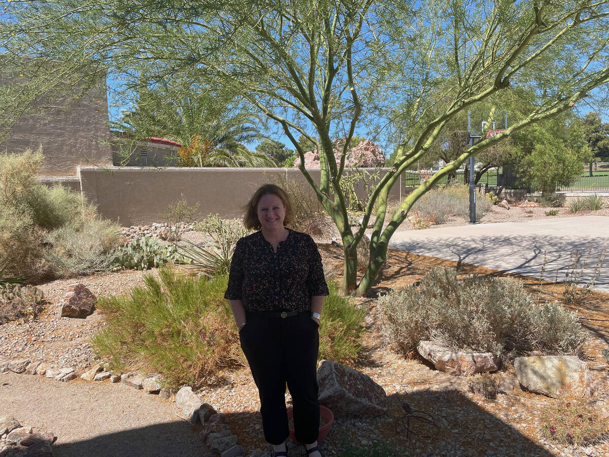 (Bill Evans/Boulder City Review) Dorothy Oppenheimer Vanderford in the desert landscaped backya ...