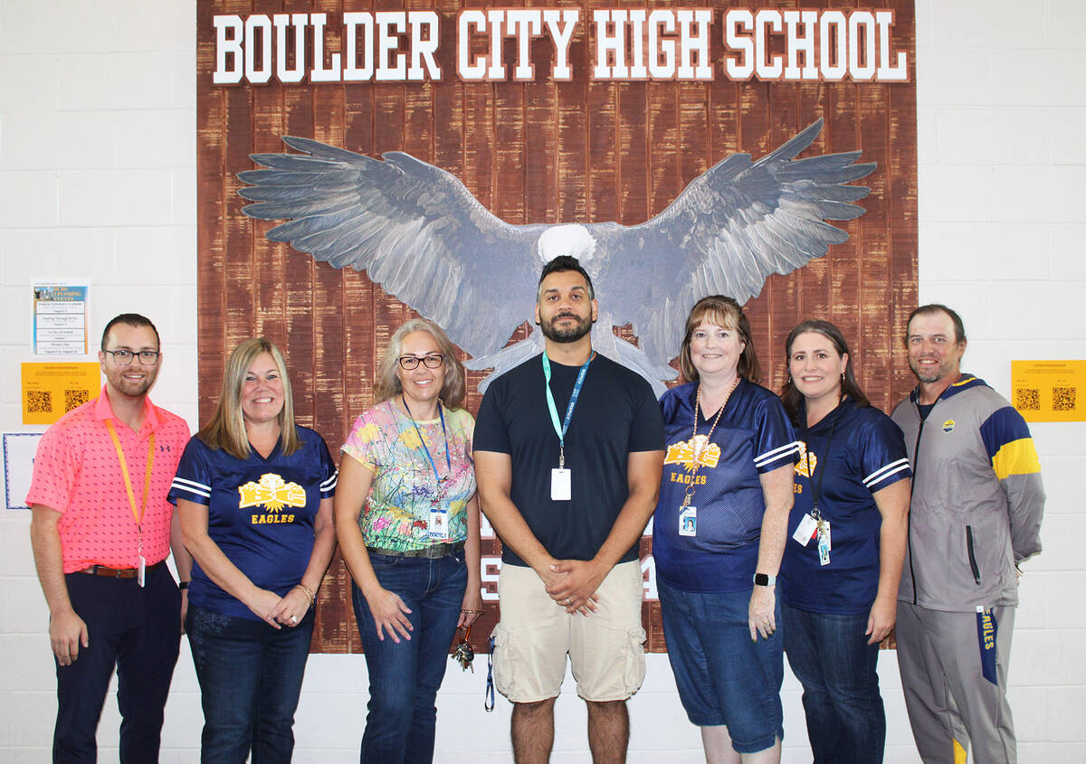 New teachers to Boulder City High School are (from left) Brendan Holly, Kristie Ortega, Heather ...