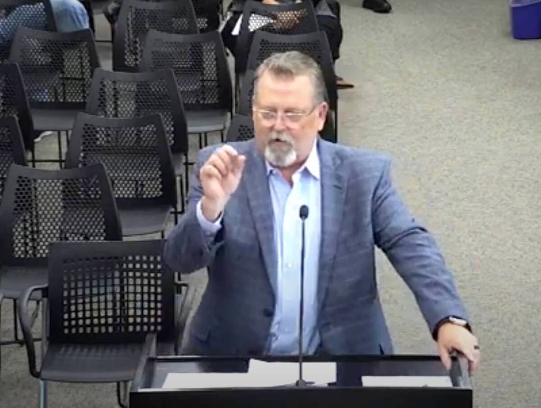 Lobbyist Warren Hardy addresses the city council on Aug. 22, 2023. (Seen here in a screenshot ...