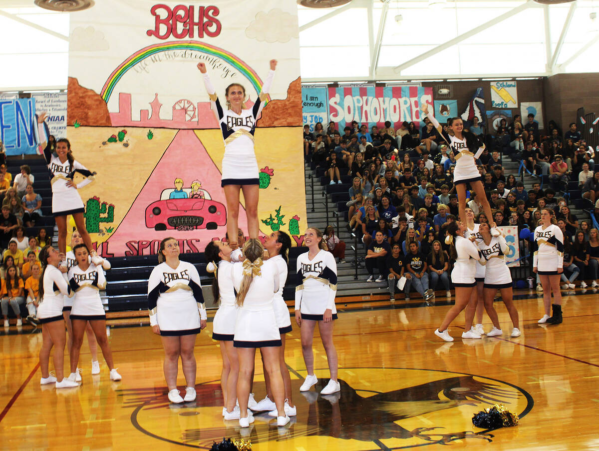The BCHS cheerleaders got their fellow schoolmates pumped up with several dances and cheers.