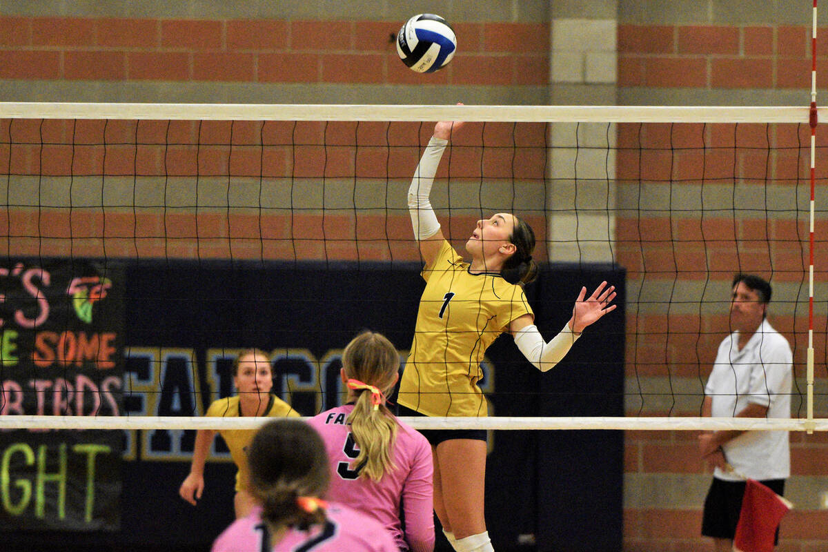 Robert Vendettoli/Boulder City Review Senior Jordyn Woodard goes up for a spike against Foothil ...