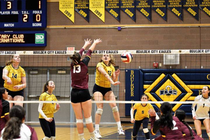 Robert Vendettoli/Boulder City Review Senior Haley May against Pahrump Valley on Sept. 18 in a ...