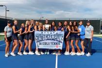 Photo courtesy of Rachelle Huxford Boulder City High School girls tennis celebrates winning the ...