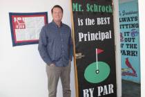 Ron Eland/Boulder City Review Principal Jason Schrock stands near his office door at Martha P. ...