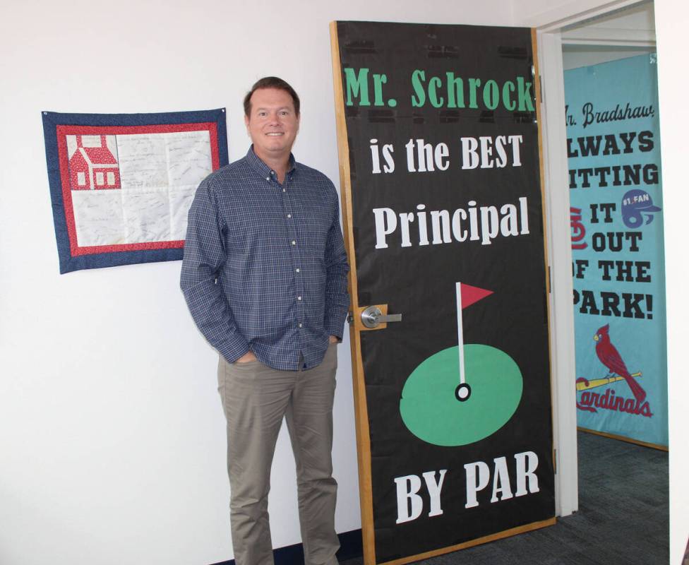 Ron Eland/Boulder City Review Principal Jason Schrock stands near his office door at Martha P. ...