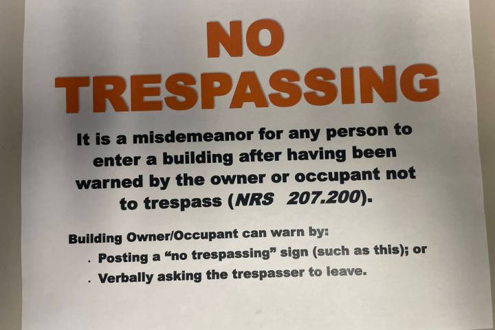 Bill Evans/Boulder City Review A printed example of the No Trespassing signs set to be distribu ...