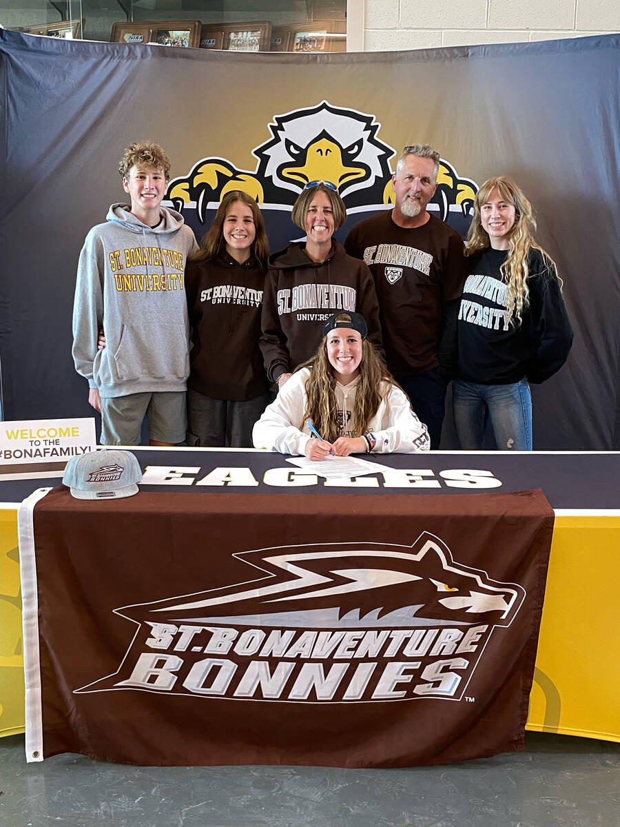 Photo courtesy Boulder City High School Phoebe McClaren with her family on National Signing Day ...
