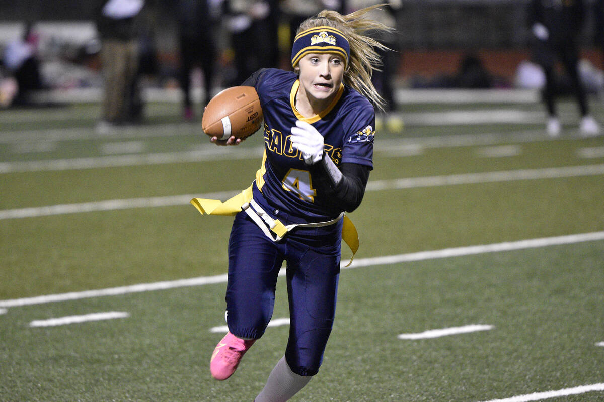 Robert/Vendettoli/Boulder City Review Junior quarterback Makayla Nelson rushes up field against ...