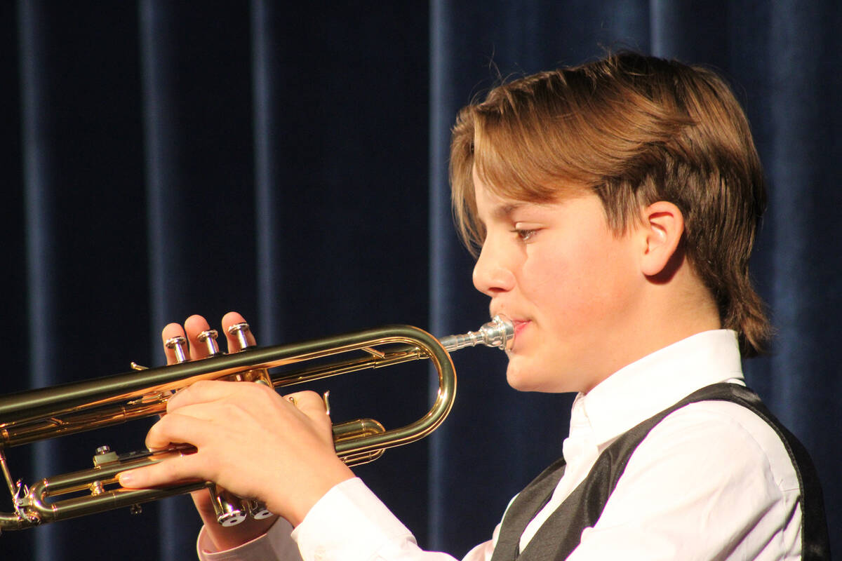 Aiden Brown gives it his all on the trumpet.