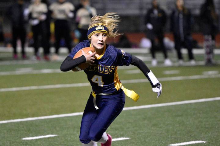 Robert Vendettoli/Boulder City Review Junior quarterback Makayla Nelson rushes upfield against ...