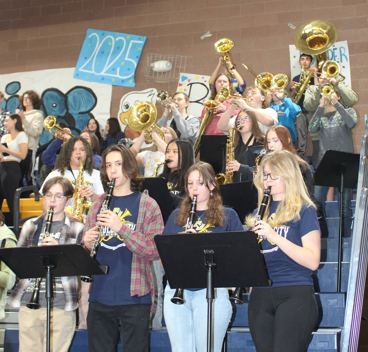 The BCHS band got the students fired up by playing the school’s fight song.