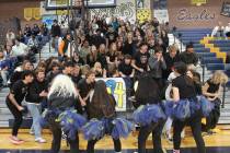 The senior class gives a cheer during Friday’s assembly.