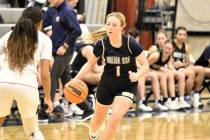 Robert Vendettoli/Boulder City Review Pushing the ball up court, senior Kylie Flowers looks to ...