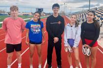 Robert Vendettoli/Boulder City Review Boulder City High School track athletes, from left, Zacha ...