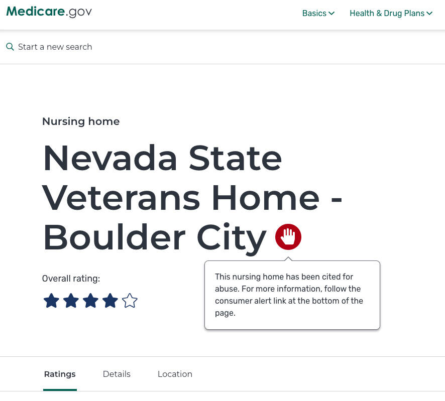 Screenshot Image of the page for the Southern Nevada State Veterans Home page on the Medicare.g ...