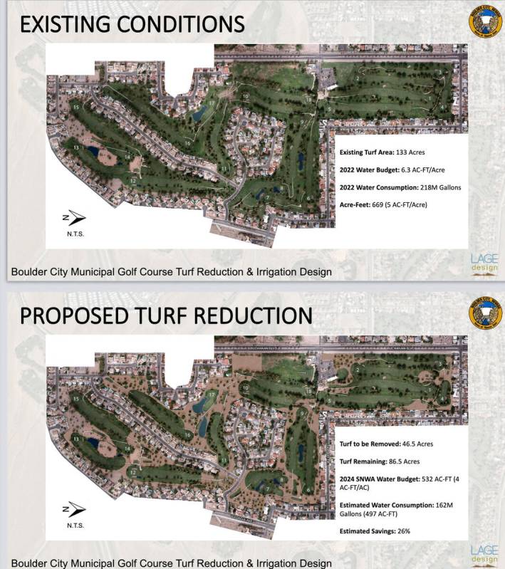 Screenshot An aerial views shows the current turf at the Municipal Golf Course and the proposed ...
