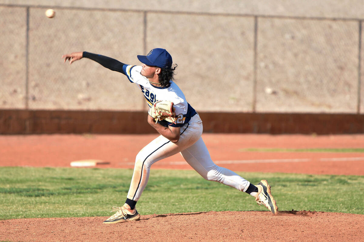 Robert Vendettoli/Boulder City Review Senior Derek Render throws a strike against Mater East on ...