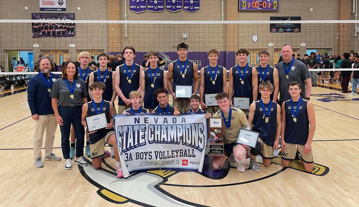 Photo courtesy Diane Rose Boulder City High School boys volleyball celebrates their fourth cons ...