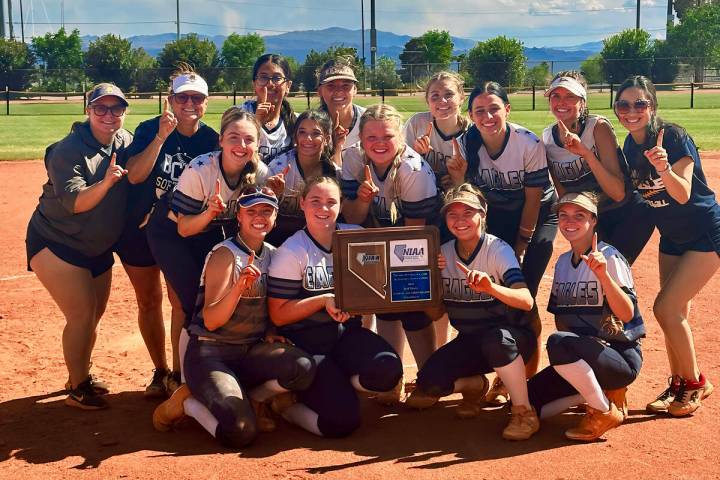 Photo courtesy Rebecca Mackey Celebrating on their home field, Boulder City High School softbal ...