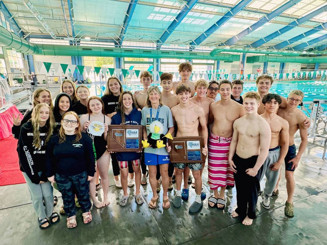 Photo courtesy Yolanda Martinez Boulder City High School boys and girls swim programs pose ...