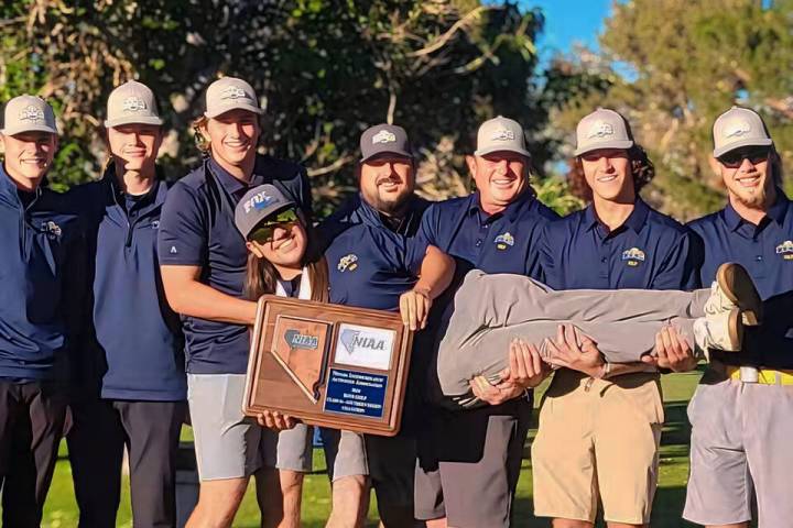 Photo courtesy Tara Imboden Boulder City High School boys golf celebrate their first Southern R ...