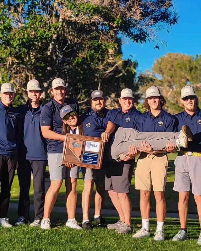 Photo courtesy Tara Imboden Boulder City High School boys golf celebrate their first Southern R ...